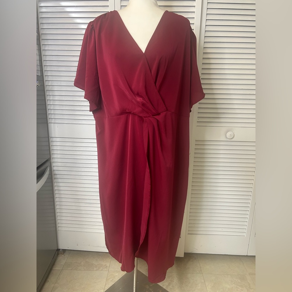 Bloom Chic Elegant Burgundy Wrap Front Dress Size 22/24W